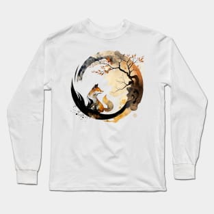 Fox Enso Zen Circle Sumie Japanese art Long Sleeve T-Shirt